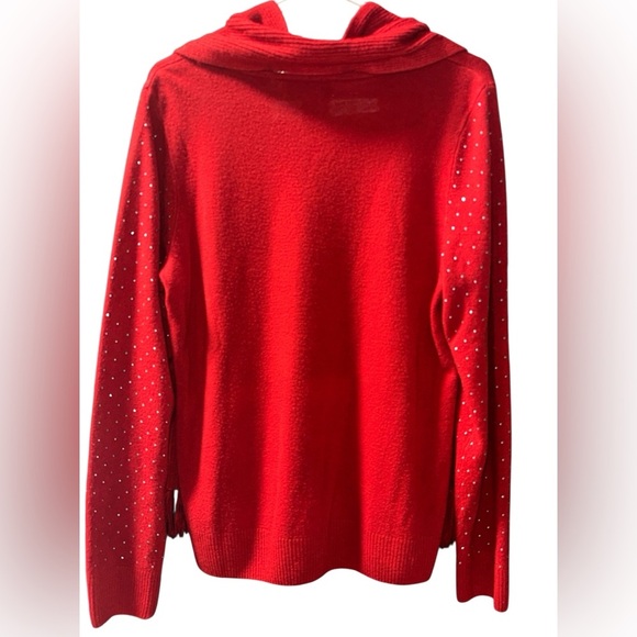 Very Soft & Stylish Red Sweater With Embellishments And Matching Scarf - Picture 3 of 6